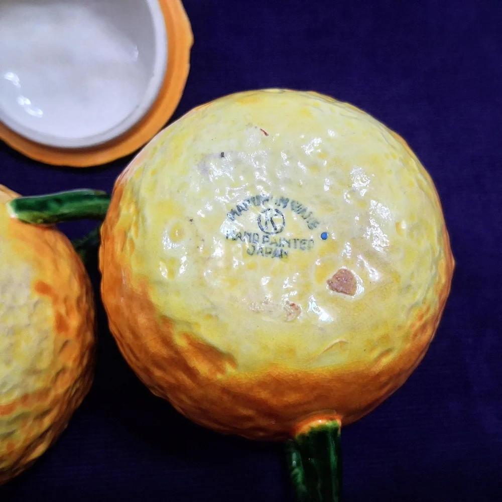 Vintage Maruhon Ware Orange Fruit Creamer And Sugar Bowl Set 1940s Japan - Picture 11 of 14